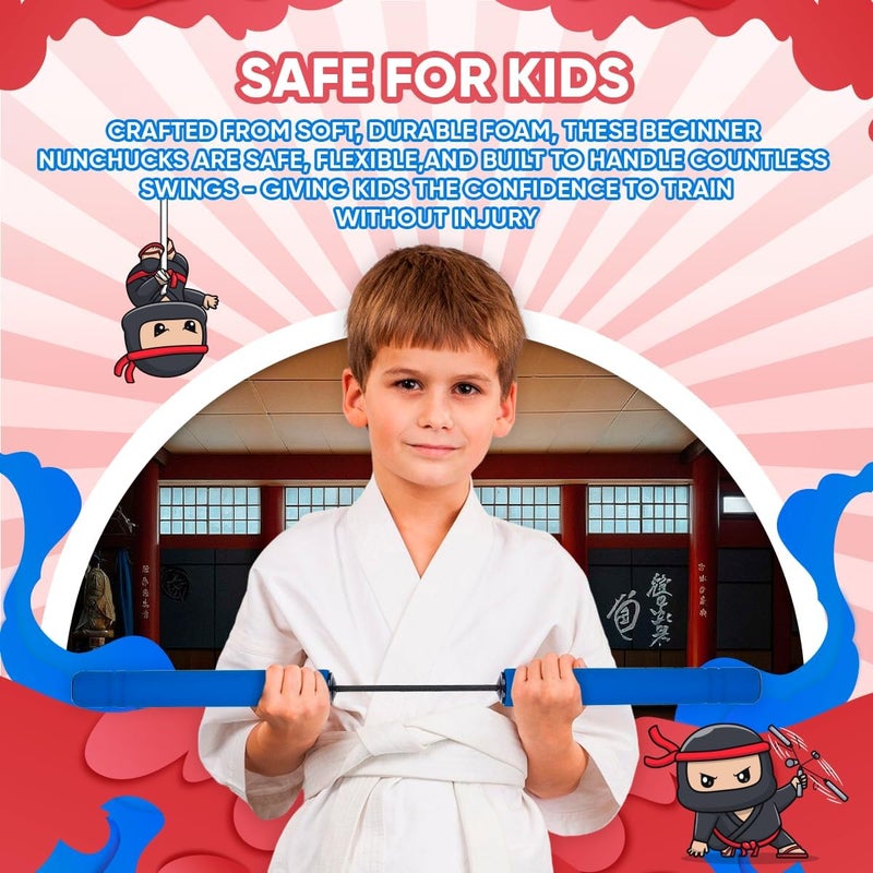 Playbees Foam Toy Nunchucks for Kids, 3 Pack, Red Blue Black Colors, Soft Training Martial Arts Equipment, Gift Toy for Children, Party Favors, Birthday Gift for Boys and Girls, - Image 5